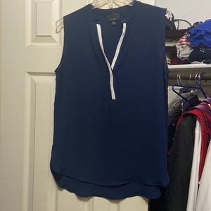 Navy and White Sleeveless Blouse